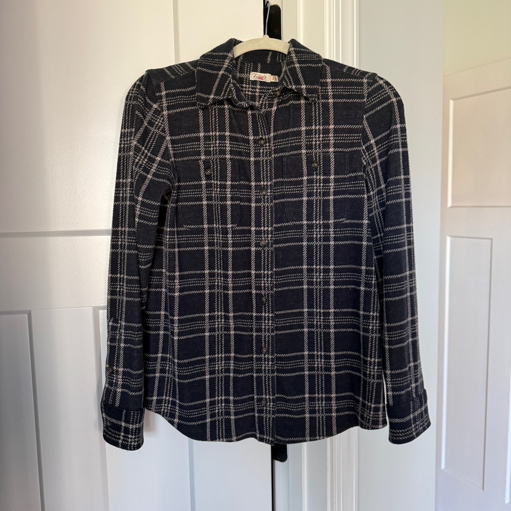 Faherty Brushed Flannel Button Down Stretch Navy … - image 1